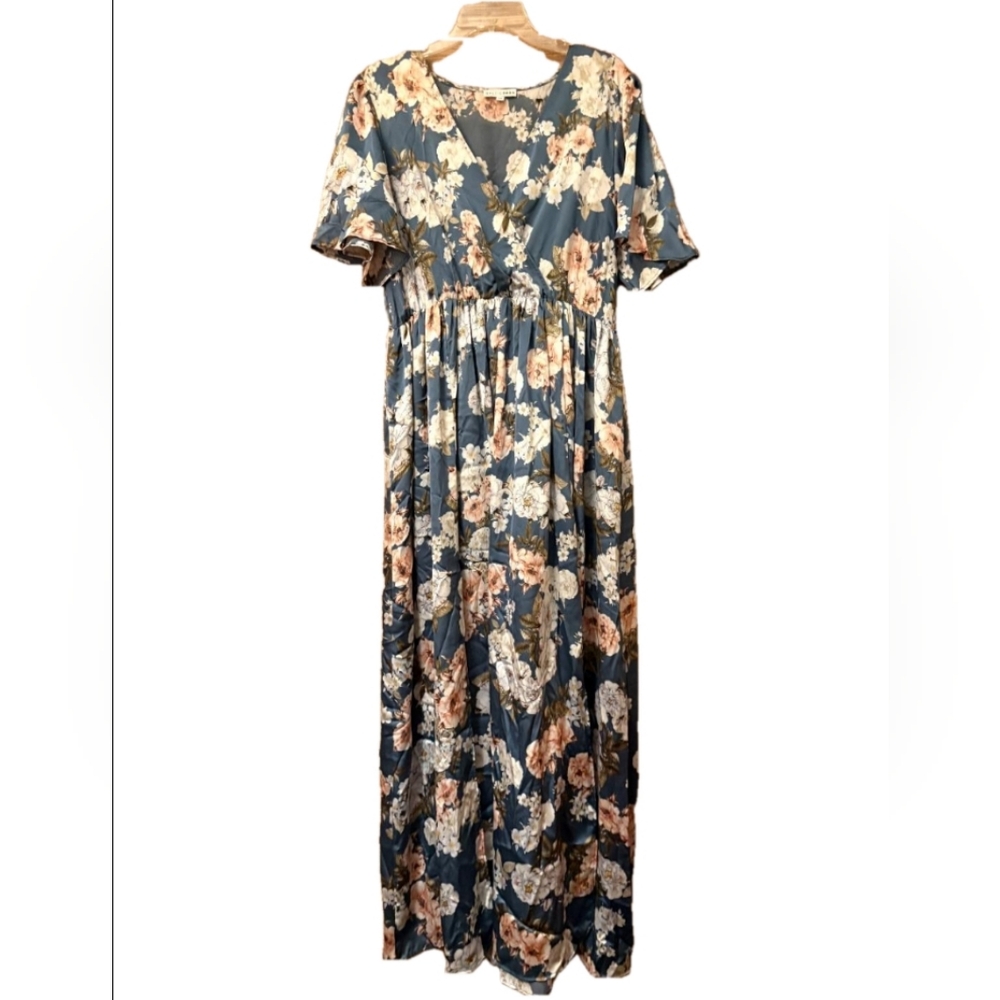 Baltic Born Teal Floral Maxi Dress with Pink & Cream Blossoms - Picture 4 of 10